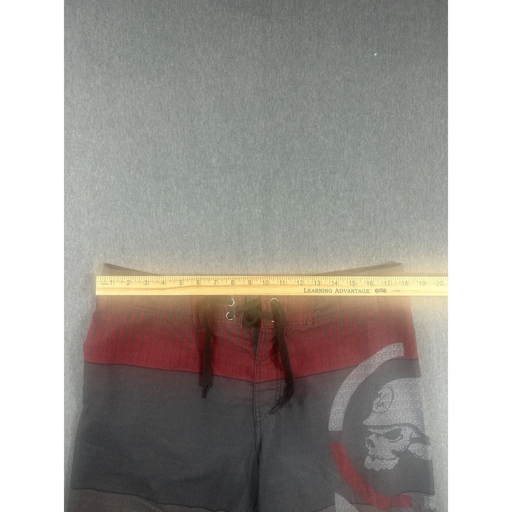 Metal Mulisha Men's Gray and Red Colorblock SkullBoard Shorts Size 34